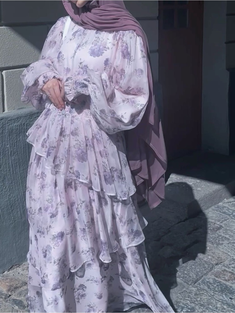 Batul The Collection Floral Tiered Long Sleeve Maxi Dress